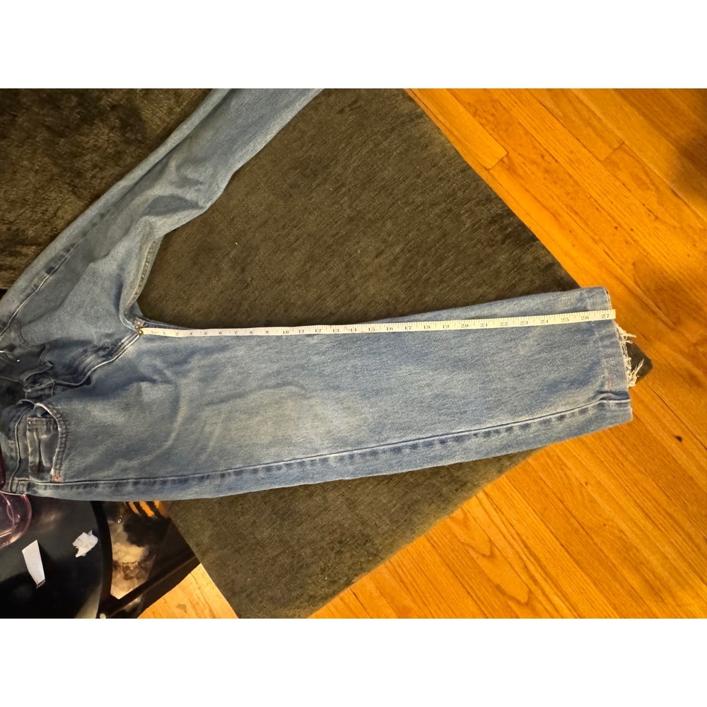 Levis 505 Regular Fit Straight Leg Jeans Medium Wash Blue Denim W32 L30 Cut Hem - Picture 4 of 5